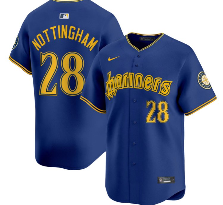 Jacob Nottingham Jersey 28 Seattle Mariners 2025 Vapor Premier Limited Stitched Blue