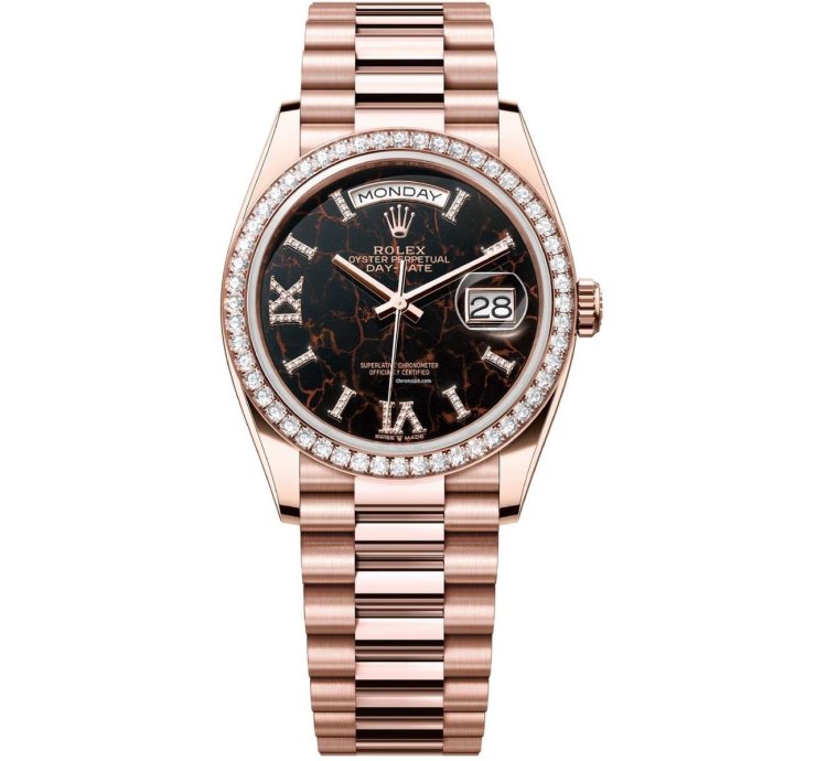 Rolex Day-date 36 128345rbr-0044 36mm Eisenkiesel Dial Rose Gold With Diamond Bezel Watch 2024