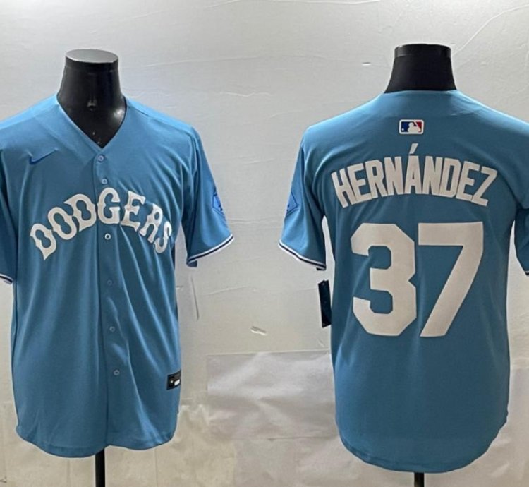 Los Angeles Dodgers Teoscar Hernandez Light Blue Throwback Jersey