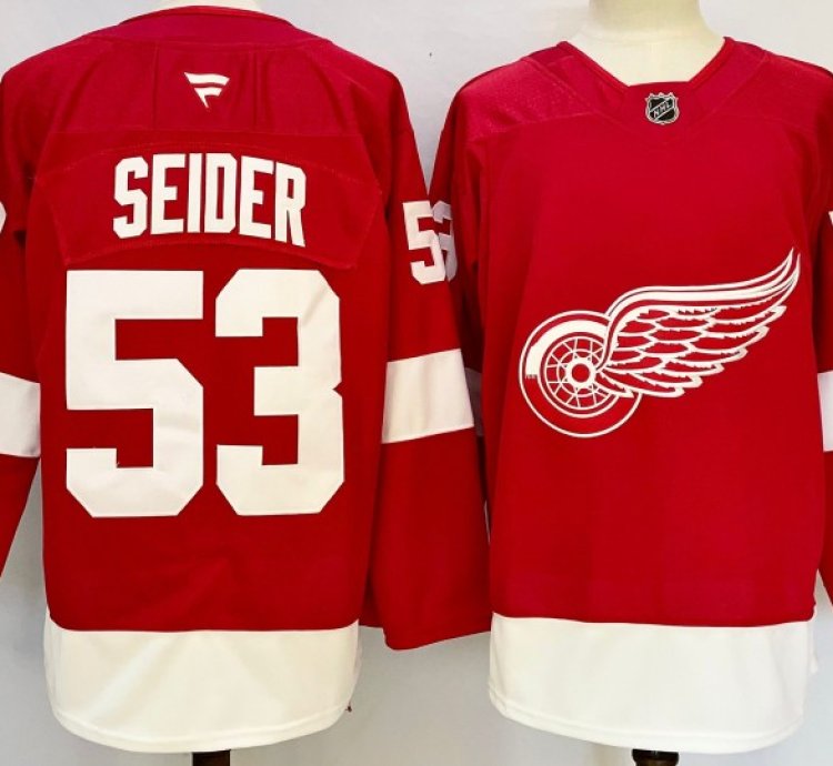 Detroit Red Wings 53 Moritz Seider Jersey Stitched Red