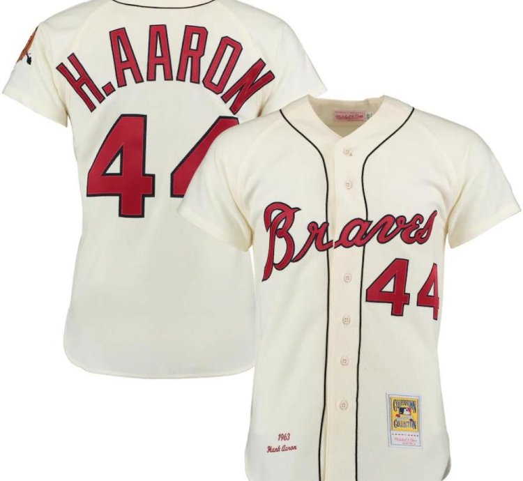 Milwaukee Braves Hank Aaron Cream 1963 Throwback Jersey