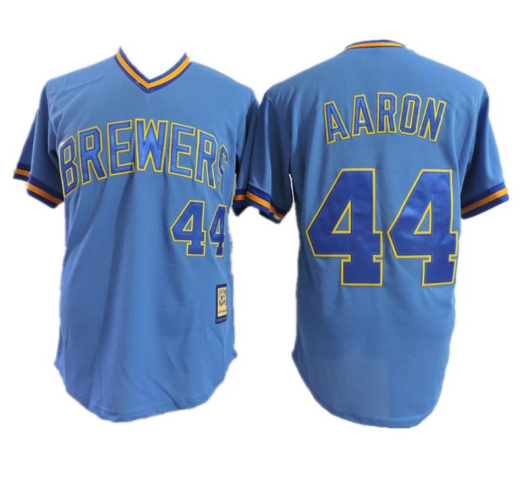 Milwaukee Brewers Hank Aaron Blue Throwback Pullover Jersey