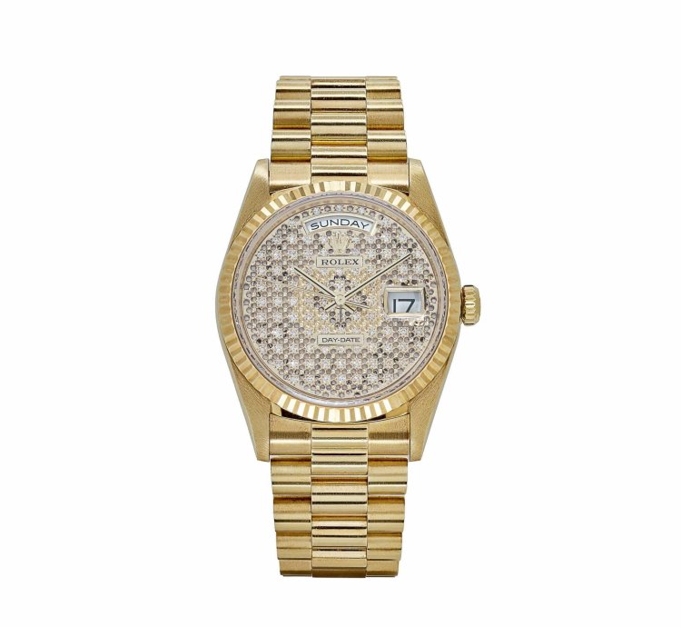 Rolex Day-date 36 18238 Yellow Gold Skeleton Pav Diamond Dial