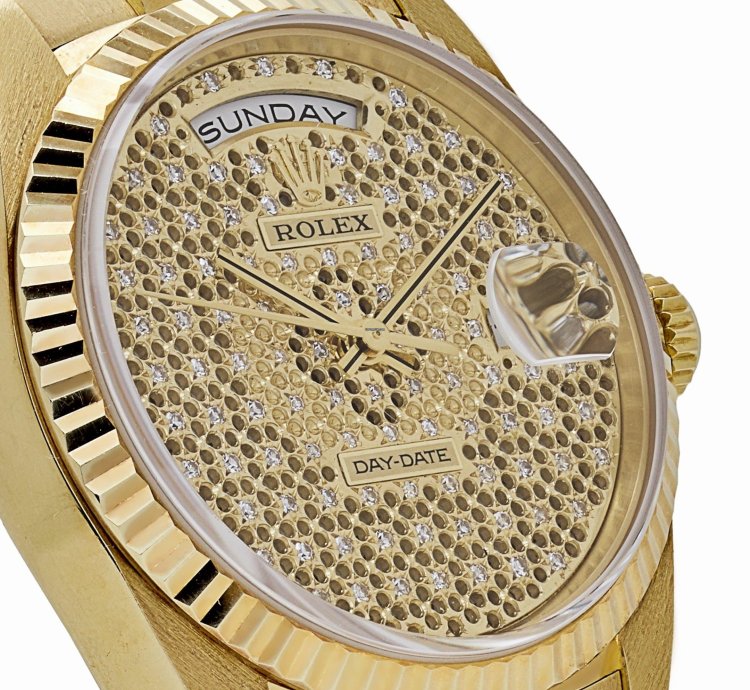 Rolex Day-date 36 18238 Yellow Gold Skeleton Pav Diamond Dial