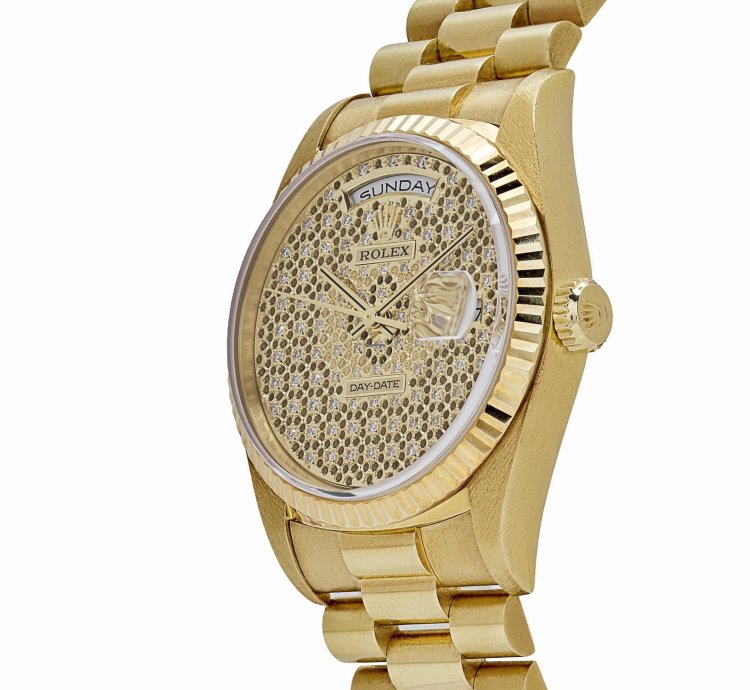 Rolex Day-date 36 18238 Yellow Gold Skeleton Pav Diamond Dial