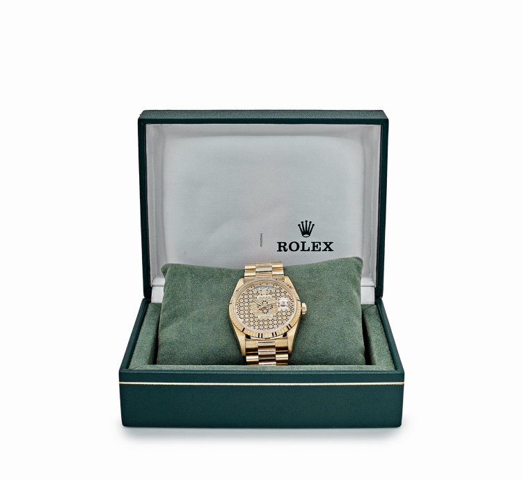 Rolex Day-date 36 18238 Yellow Gold Skeleton Pav Diamond Dial