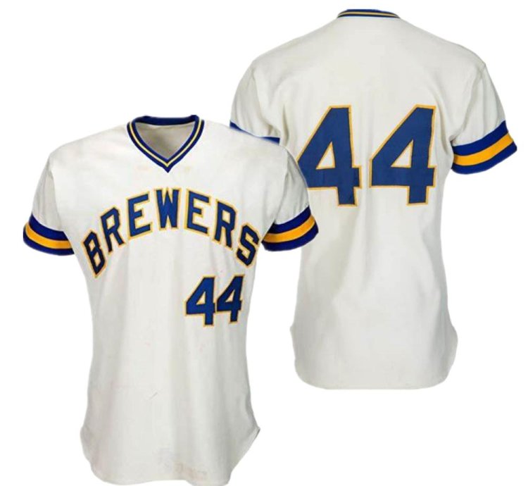 Milwaukee Brewers Hank Aaron White 1976 Throwback Pullover Jersey