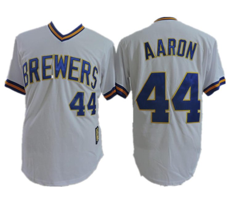Milwaukee Brewers Hank Aaron White Pullover Throwback Jersey