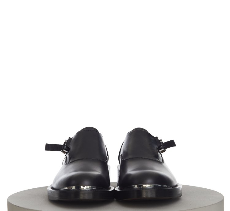 Evidence Monk Shoe In Black Calfskin With Aluminium Buckle