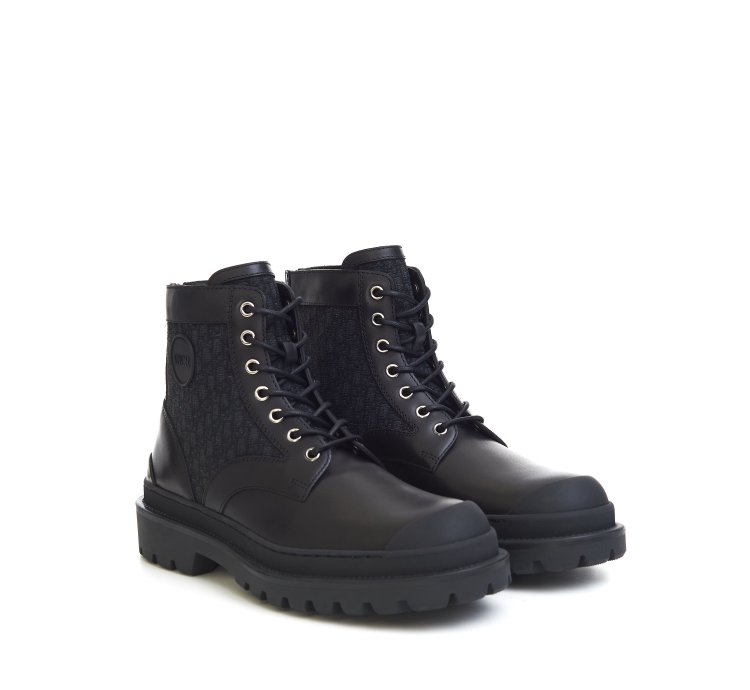 Explorer Ankle Boot In Black Calfskin Oblique Jacquard