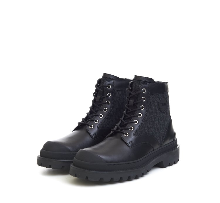 Explorer Ankle Boot In Black Calfskin Oblique Jacquard