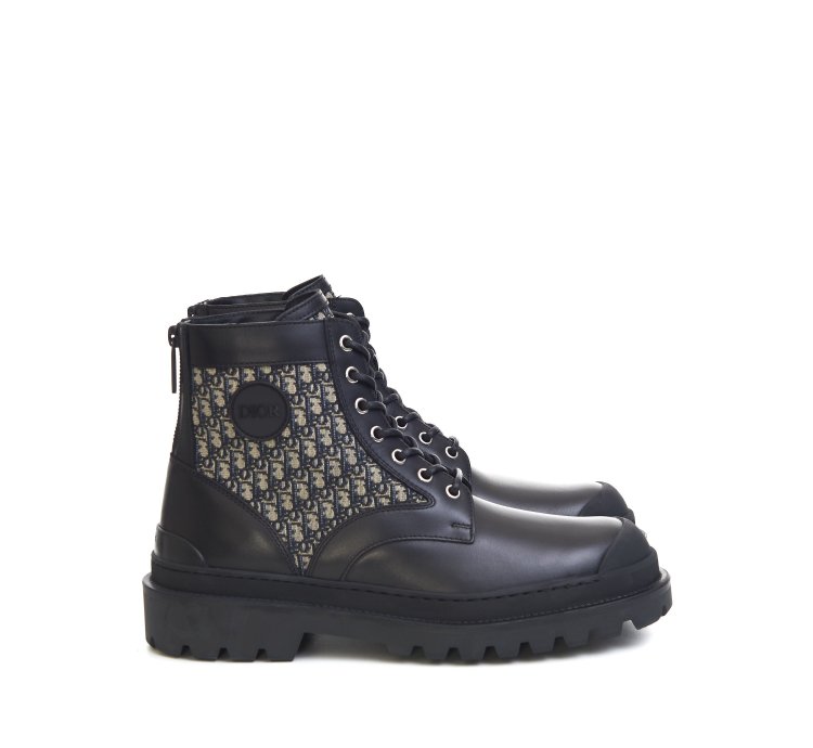 Explorer Ankle Boots In Black Calfskin Beige Oblique