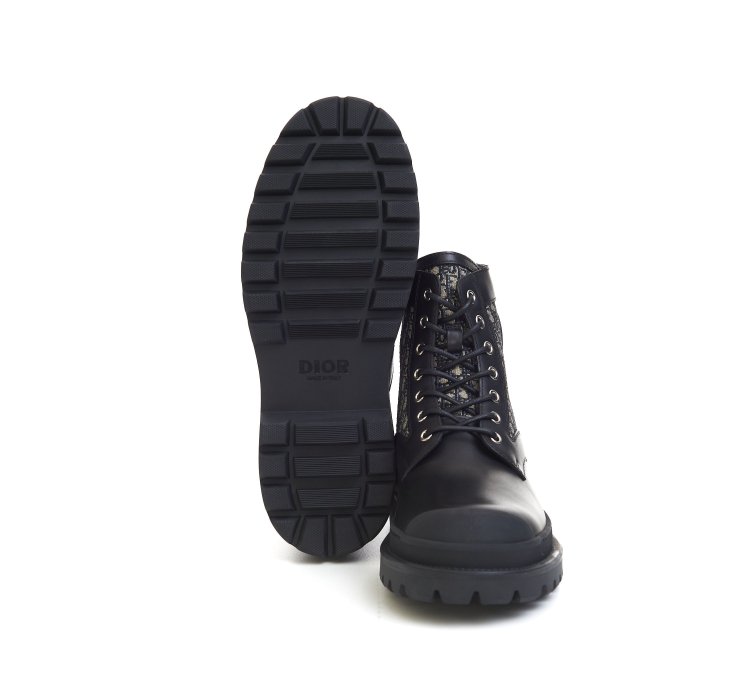 Explorer Ankle Boots In Black Calfskin Beige Oblique