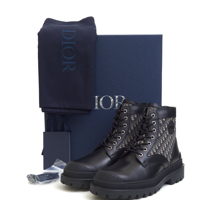 Explorer Ankle Boots In Black Calfskin Beige Oblique