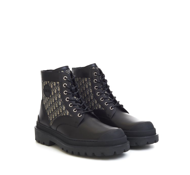 Explorer Ankle Boots In Black Calfskin Beige Oblique