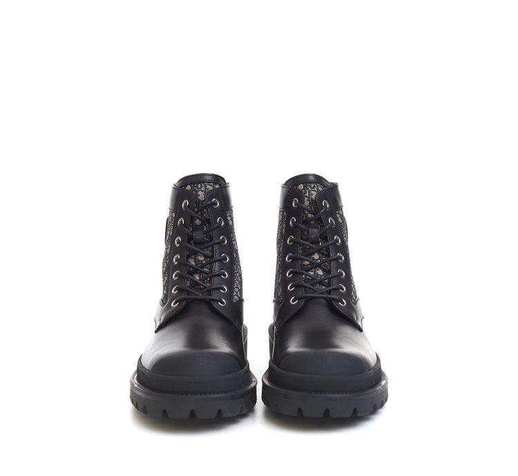 Explorer Ankle Boots In Black Calfskin Beige Oblique