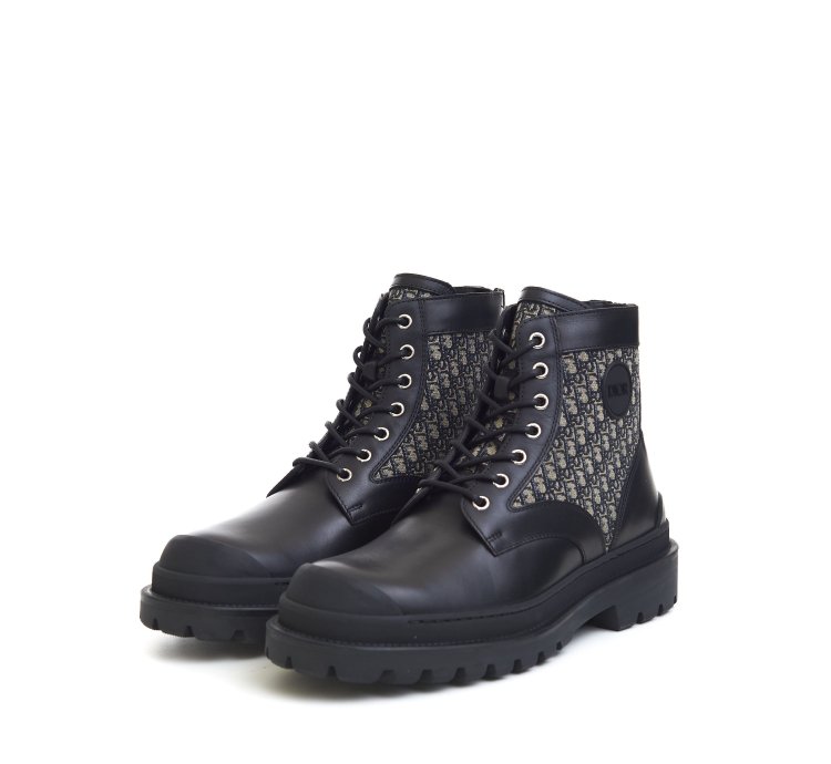 Explorer Ankle Boots In Black Calfskin Beige Oblique