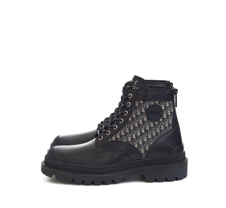 Explorer Ankle Boots In Black Calfskin Beige Oblique