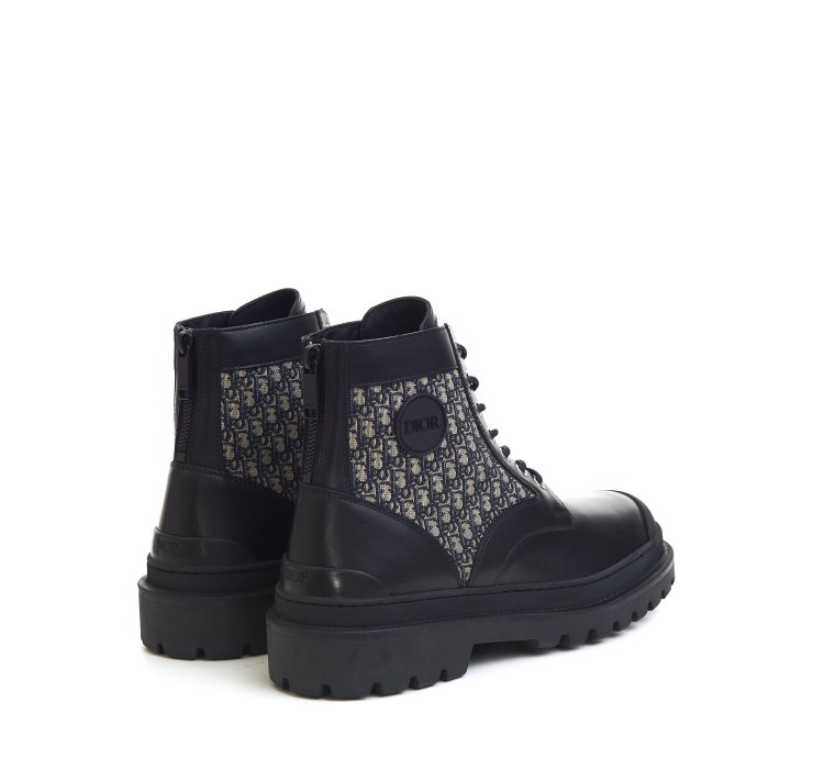Explorer Ankle Boots In Black Calfskin Beige Oblique