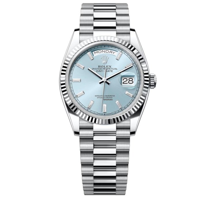 Rolex Day-date 36 36mm 128236-0009 Platinum With Ice Blue Diamond Dial Presidential Watch 2024