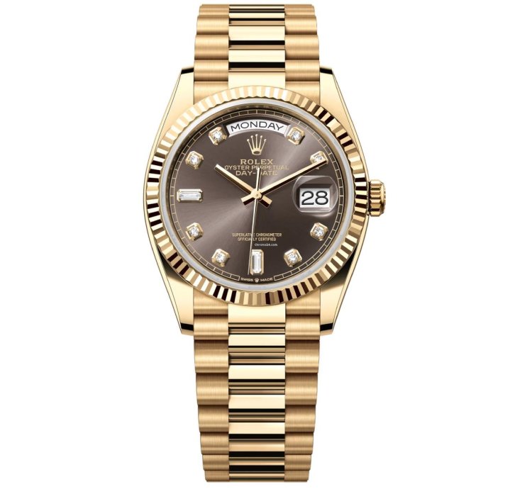 Rolex Day-date 36 36mm 128238-0022 President Grey Diamond Dial Yellow Gold Watch 2024