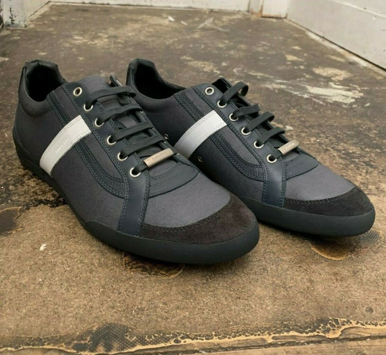 Grey And White Calfskin Suede Trainers Size 44