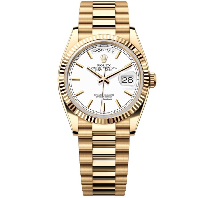 Rolex Day-date 36 36mm 128238-0081 President Yellow Gold Watch White Index Dial 2024