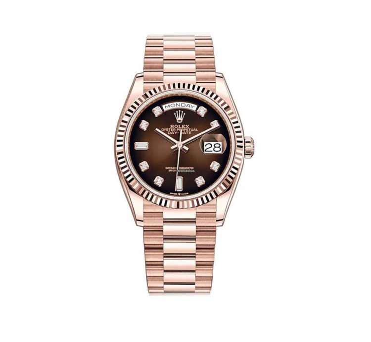 Rolex Day-date 36 36mm 18k Everose Gold President Brown Ombr Baguette Diamond Dial