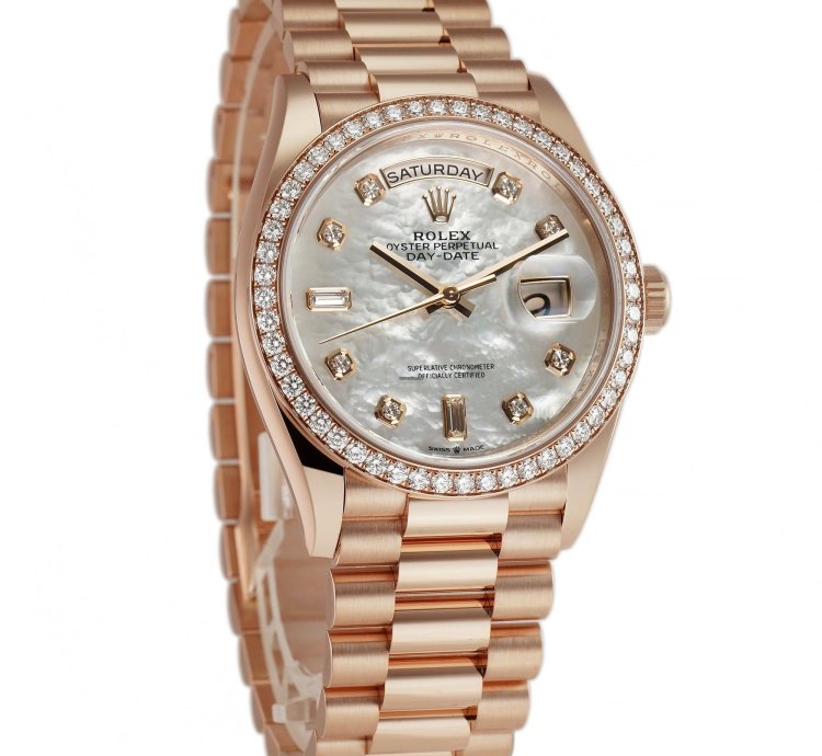 Rolex Day-date 36 36mm 18k Everose Gold President Diamond Bezel Mop Diamond Dial