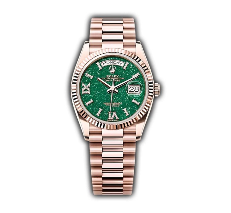 Rolex Day-date 36 36mm 18k Everose Gold President Green Aventurine Diamond Dial