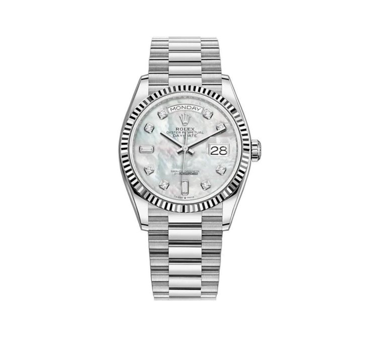 Rolex Day-date 36 36mm 18k White Gold President Mop Baguette Diamond Dial