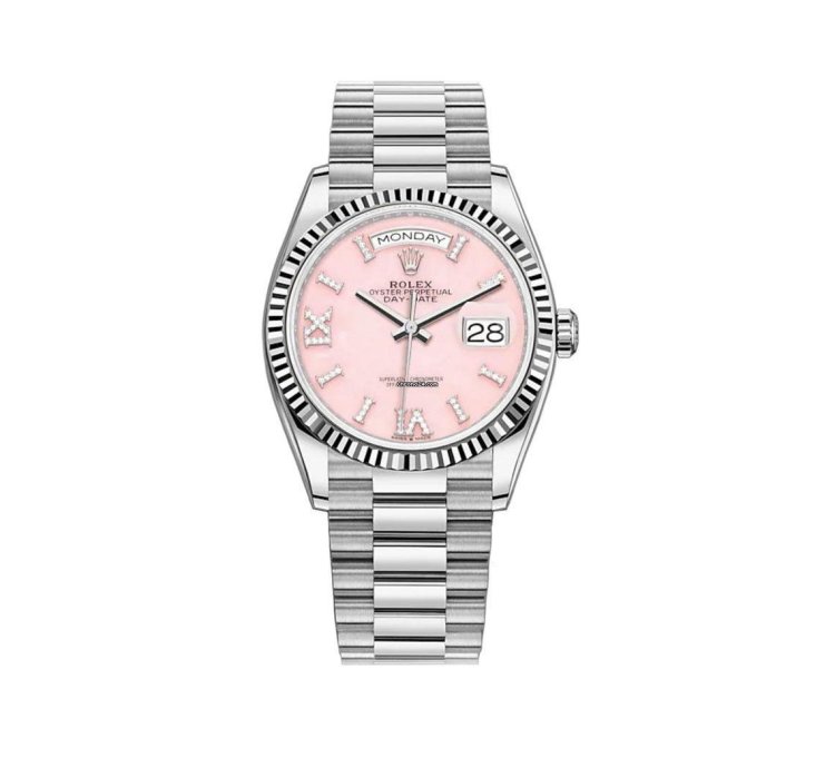 Rolex Day-date 36 36mm 18k White Gold President Pink Opal Diamond Dial