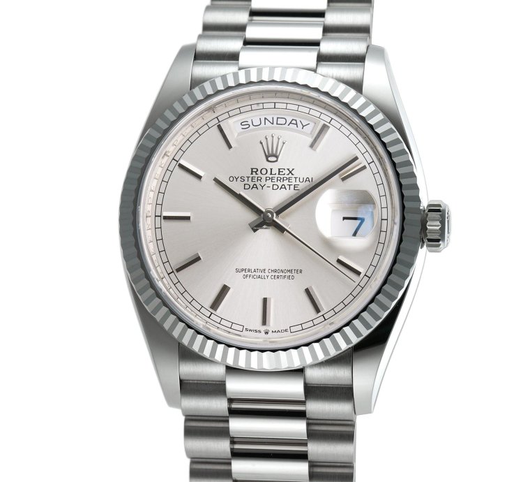 Rolex Day-date 36 36mm 18k White Gold President Silver Index Dial