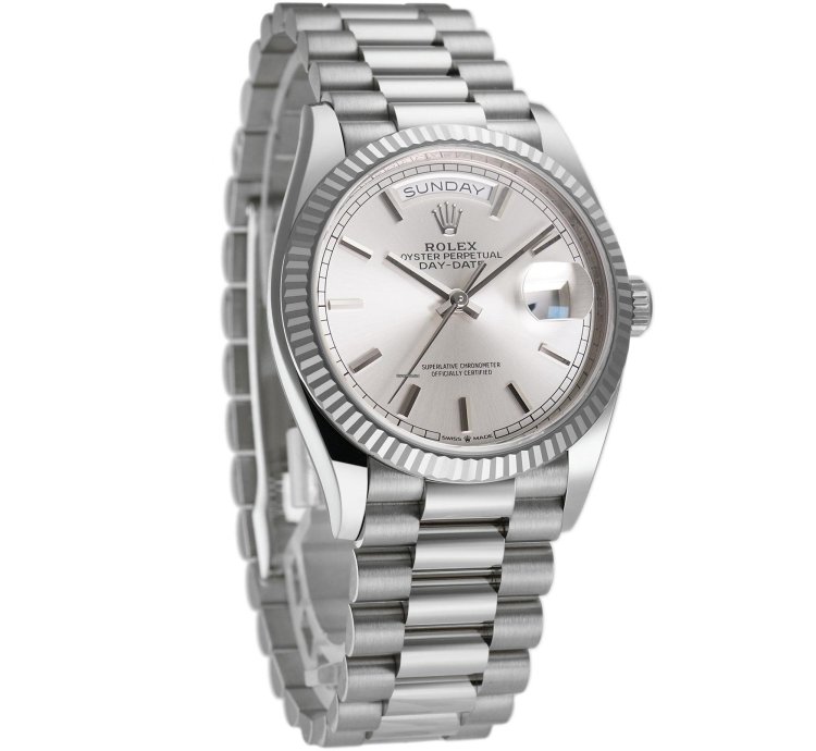 Rolex Day-date 36 36mm 18k White Gold President Silver Index Dial