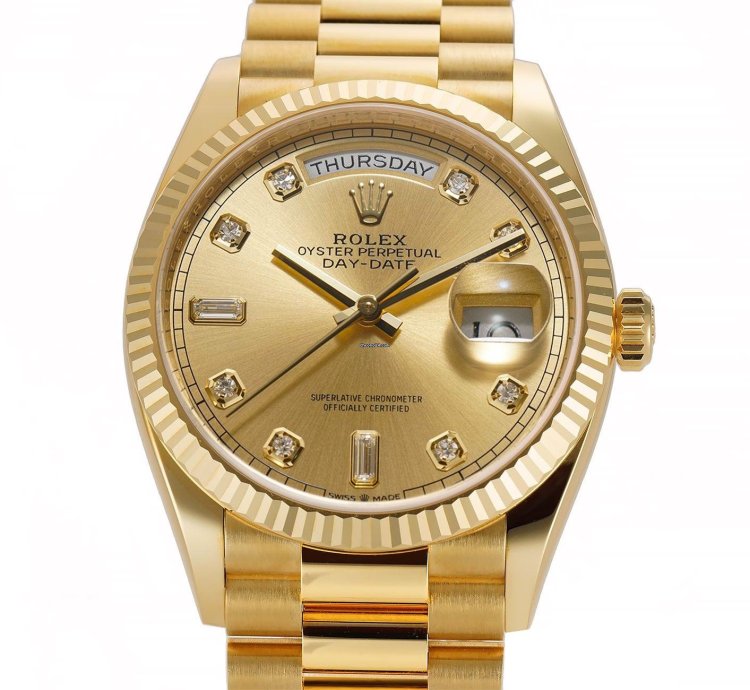 Rolex Day-date 36 36mm 18k Yellow Gold President Champagne Diamond Dial