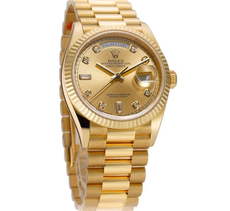 Rolex Day-date 36 36mm 18k Yellow Gold President Champagne Diamond Dial