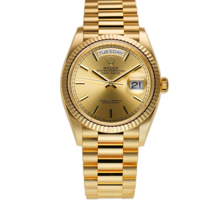 Rolex Day-date 36 36mm 18k Yellow Gold President Champagne Index Dial
