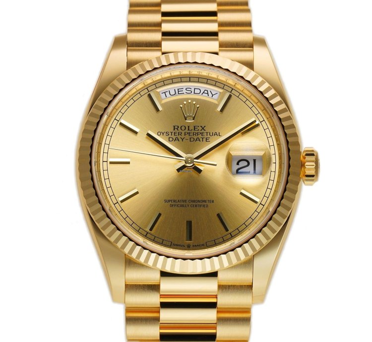 Rolex Day-date 36 36mm 18k Yellow Gold President Champagne Index Dial