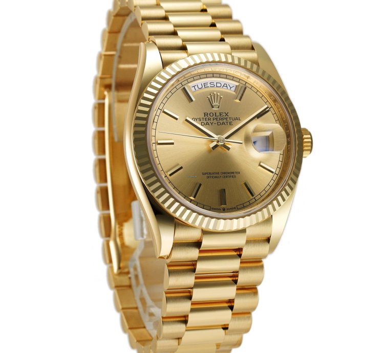 Rolex Day-date 36 36mm 18k Yellow Gold President Champagne Index Dial