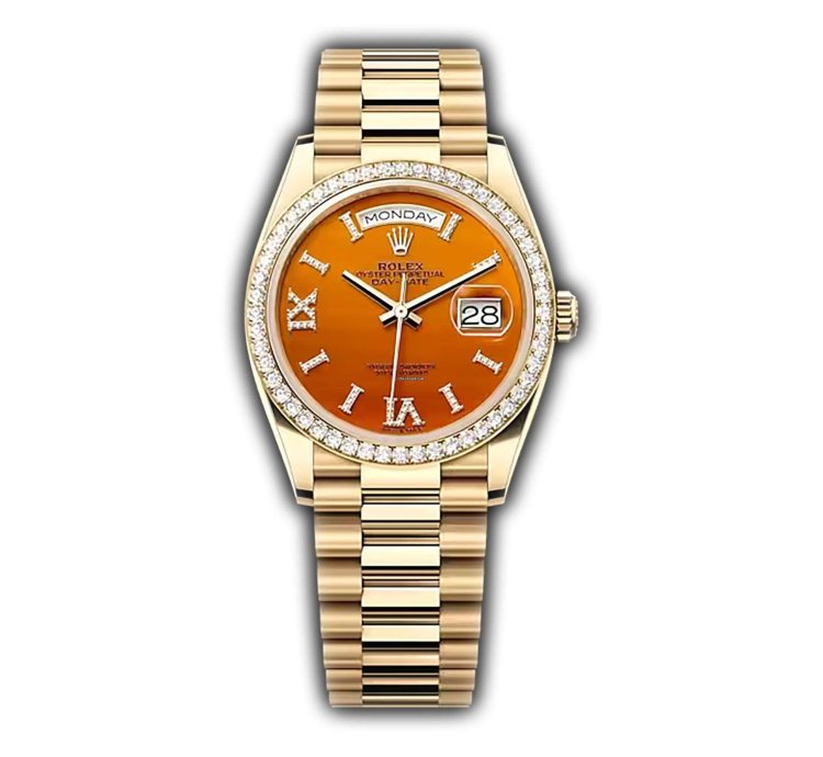 Rolex Day-date 36 36mm 18k Yellow Gold President Diamond Bezel Carnelian Diamond Dial