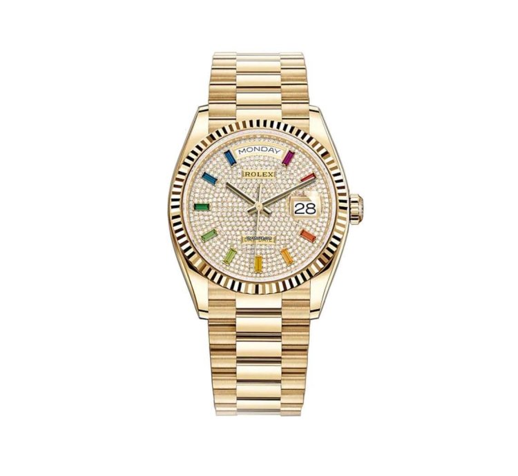 Rolex Day-date 36 36mm 18k Yellow Gold President Diamond Pav Rainbow Dial