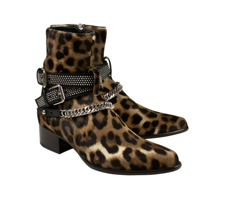 Leopard Embellished Chain Boot Size 41