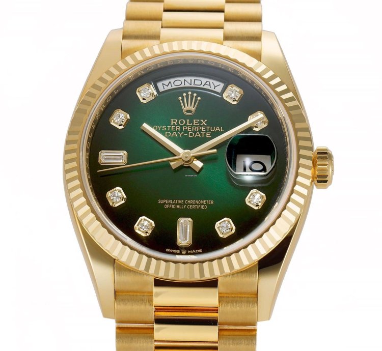 Rolex Day-date 36 36mm 18k Yellow Gold President Green Ombre Diamond Dial