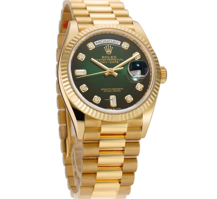 Rolex Day-date 36 36mm 18k Yellow Gold President Green Ombre Diamond Dial