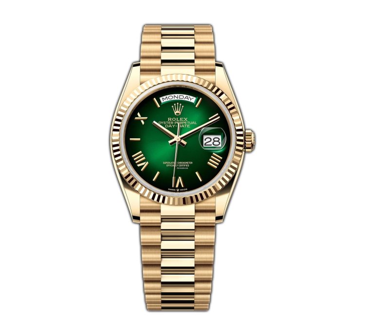 Rolex Day-date 36 36mm 18k Yellow Gold President Green Ombre Roman Dial