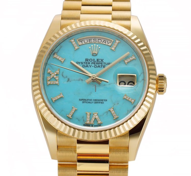 Rolex Day-date 36 36mm 18k Yellow Gold President Turquoise Diamond Dial