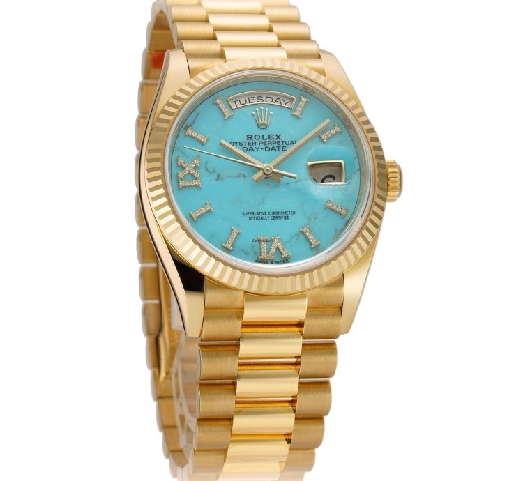 Rolex Day-date 36 36mm 18k Yellow Gold President Turquoise Diamond Dial