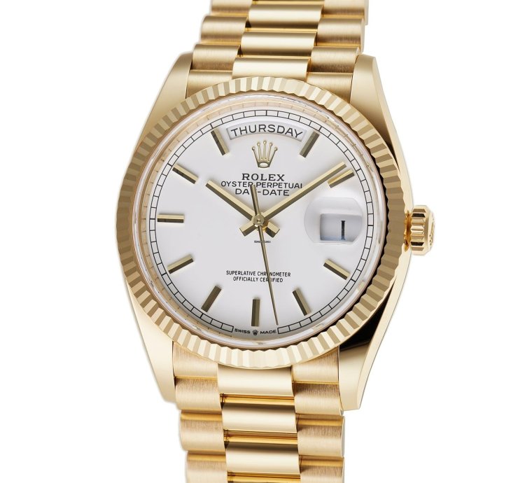 Rolex Day-date 36 36mm 18k Yellow Gold President White Index Dial