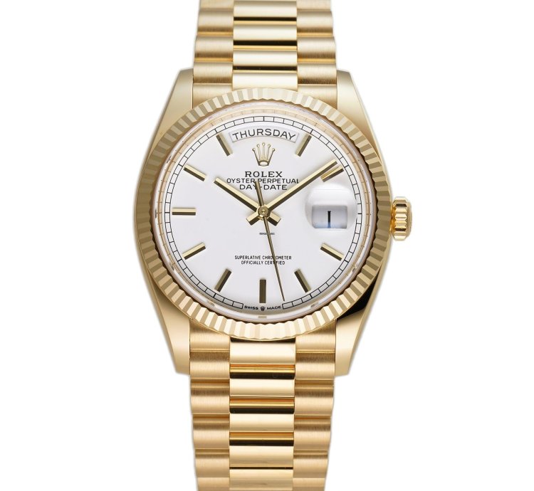 Rolex Day-date 36 36mm 18k Yellow Gold President White Index Dial
