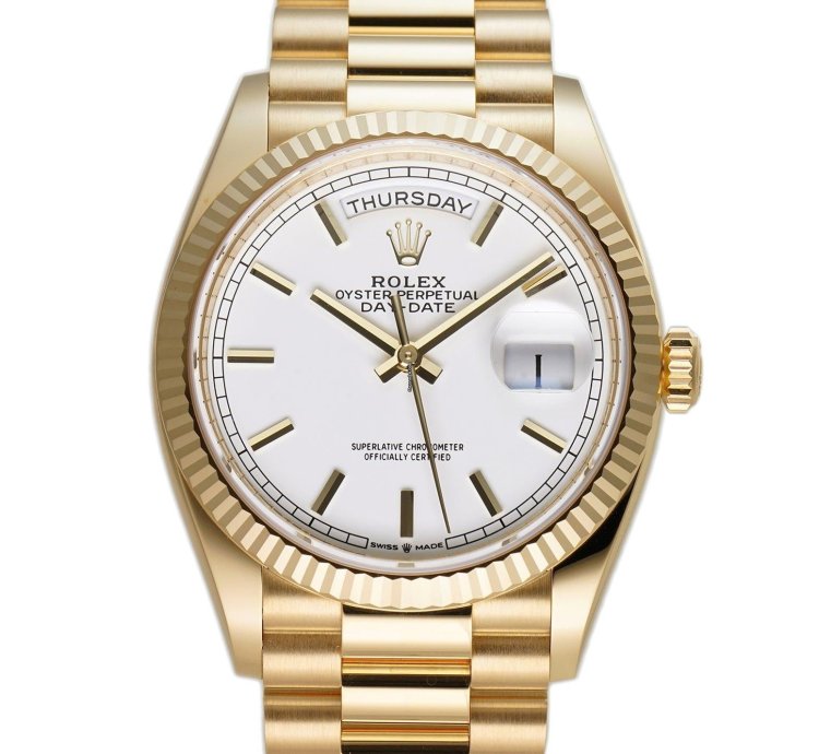 Rolex Day-date 36 36mm 18k Yellow Gold President White Index Dial